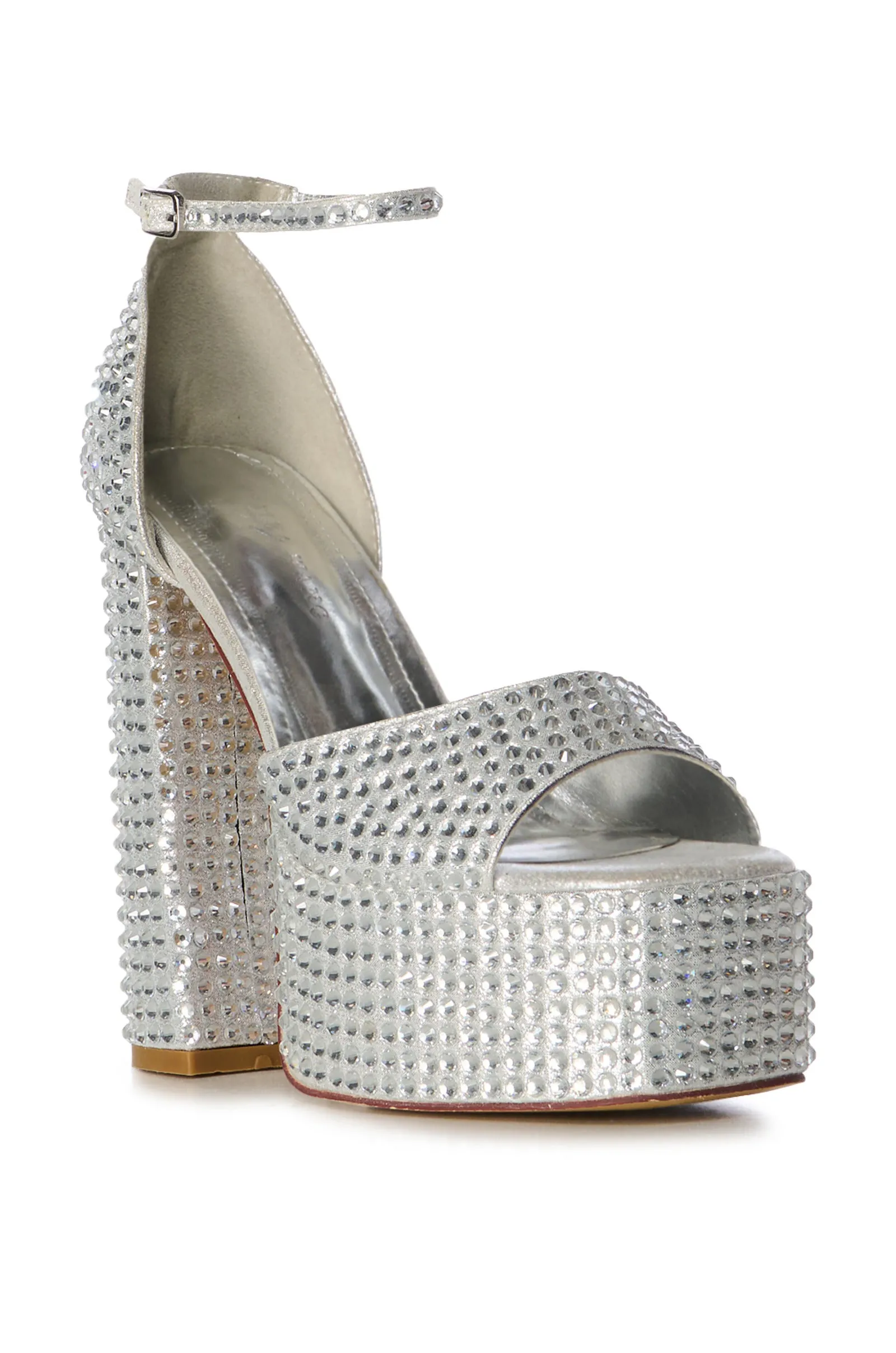 WILMORE-SILVER CRYSTAL PLATFORM HEELED SANDAL