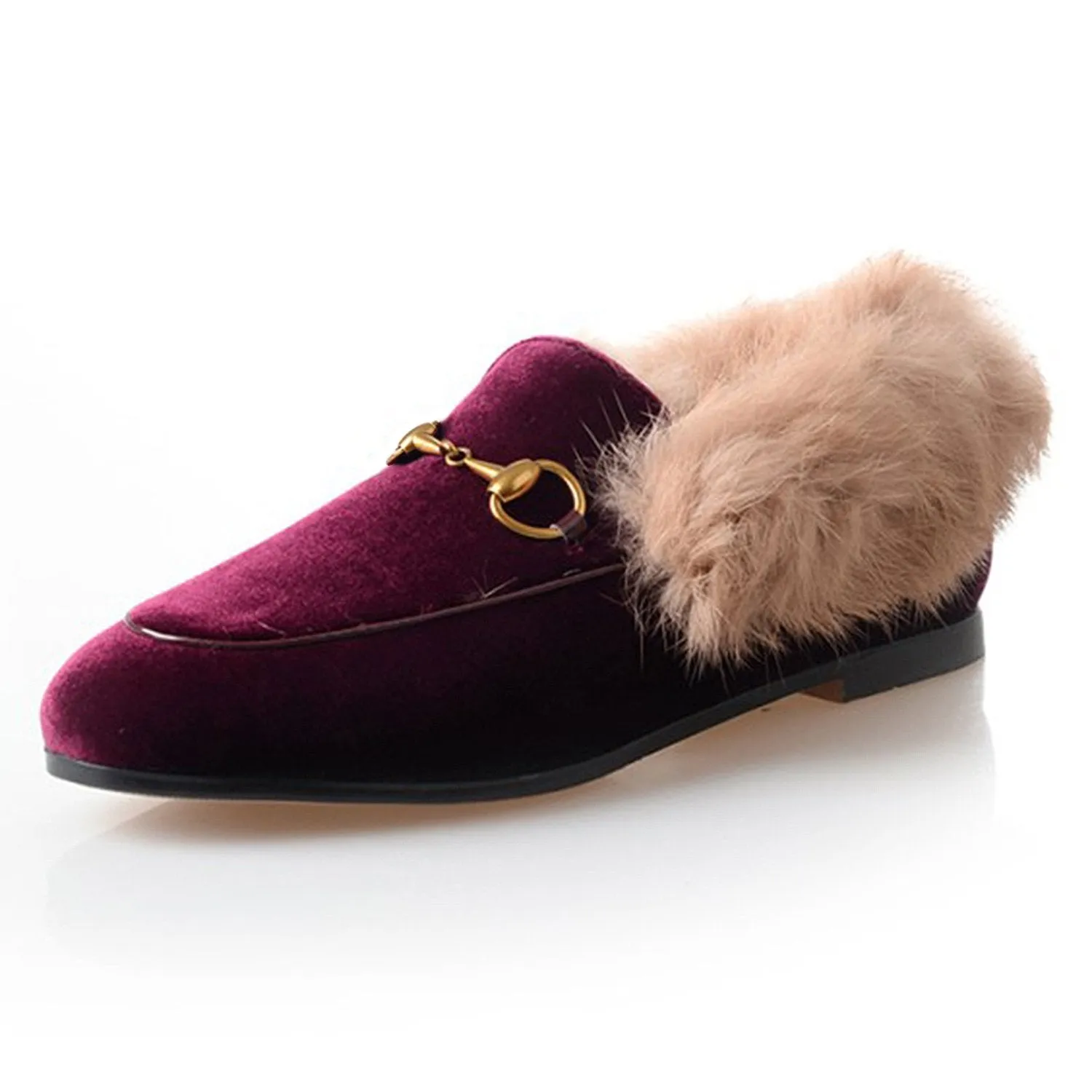 Women Classic Velvet Fur Flat Loafers