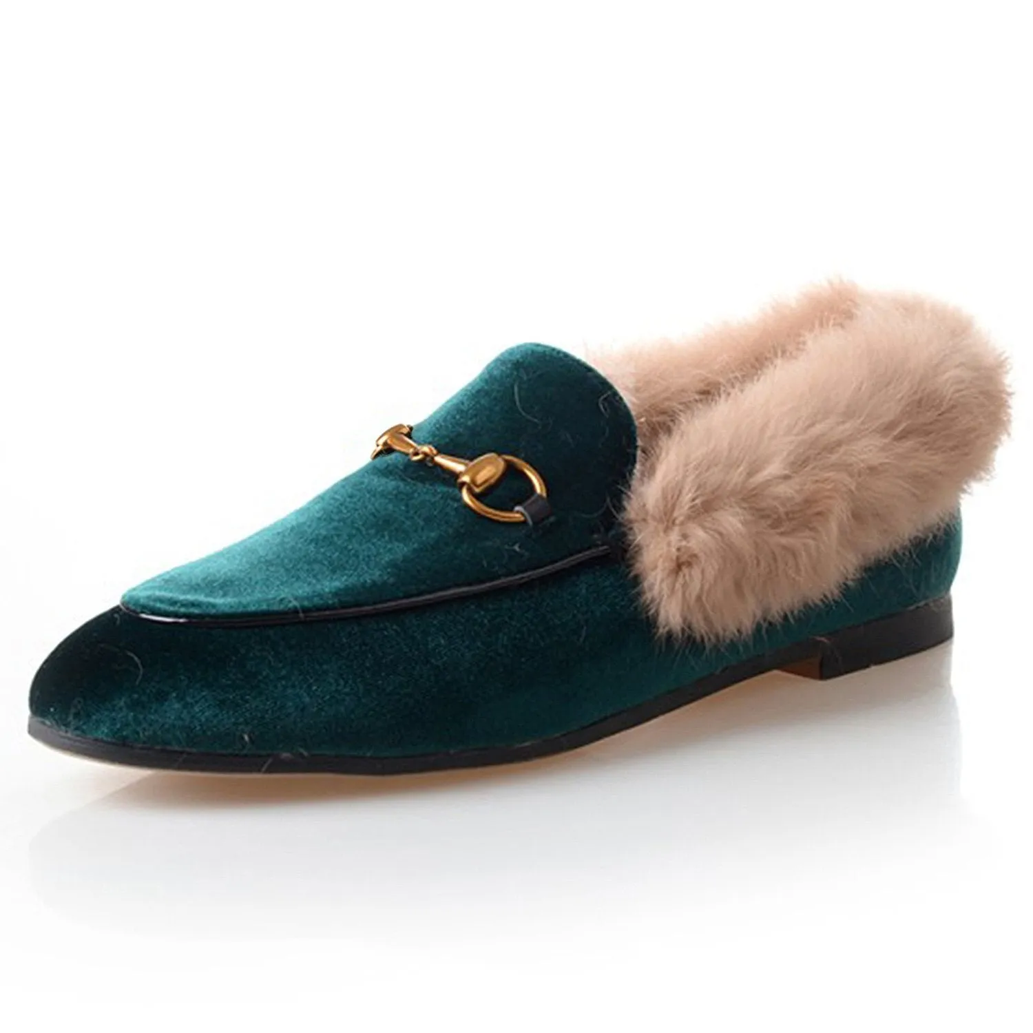 Women Classic Velvet Fur Flat Loafers