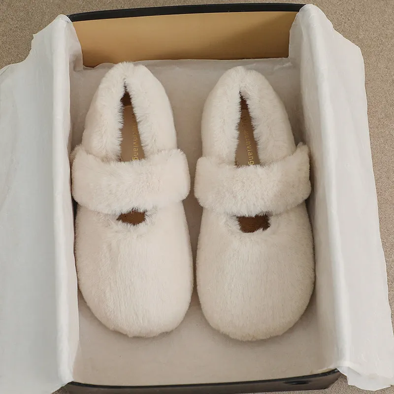 Women Faux-Fur Loafers Cute warm Winter Fleece Flat Casual Shoes