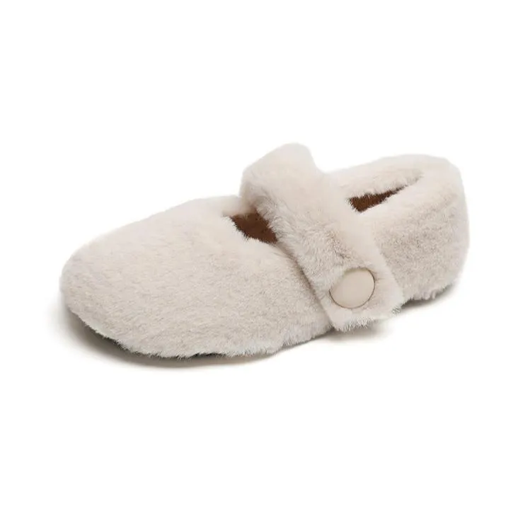 Women Faux-Fur Loafers Cute warm Winter Fleece Flat Casual Shoes