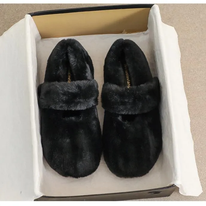 Women Faux-Fur Loafers Cute warm Winter Fleece Flat Casual Shoes