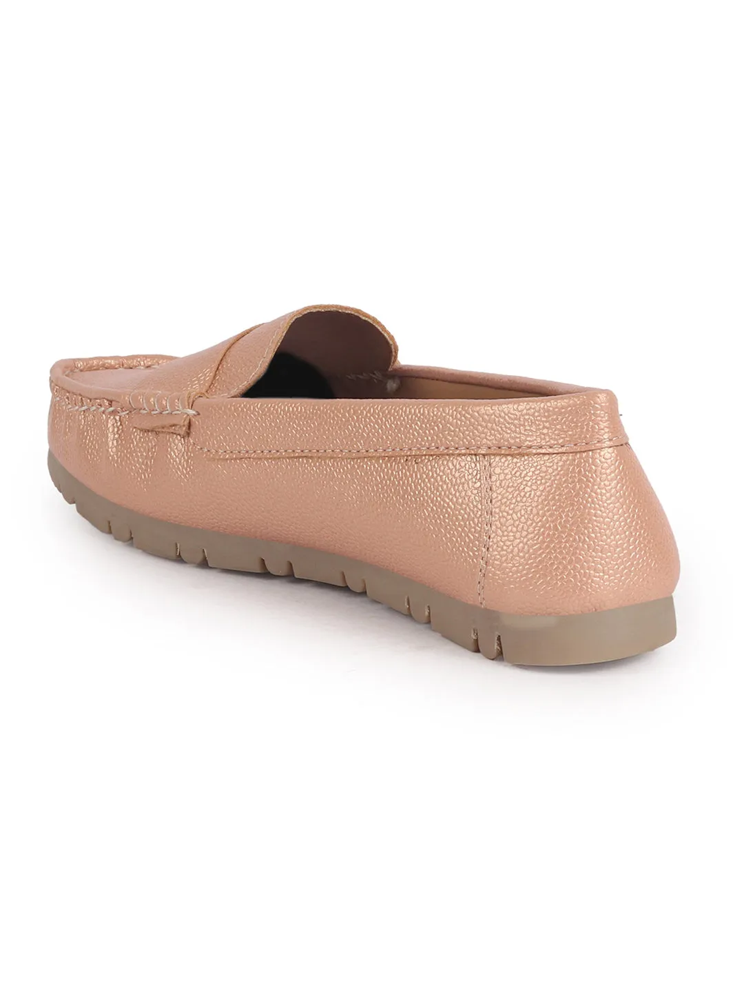 Women Metal Copper Textured Flat Comfortable Lightweight Slip On Loafers|Office Shoe|Slip On Shoe|Anti Skid Rubber Sole