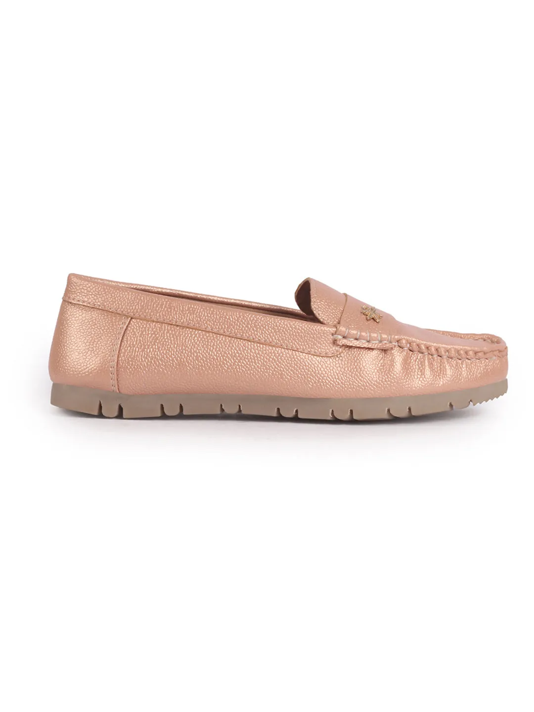 Women Metal Copper Textured Flat Comfortable Lightweight Slip On Loafers|Office Shoe|Slip On Shoe|Anti Skid Rubber Sole