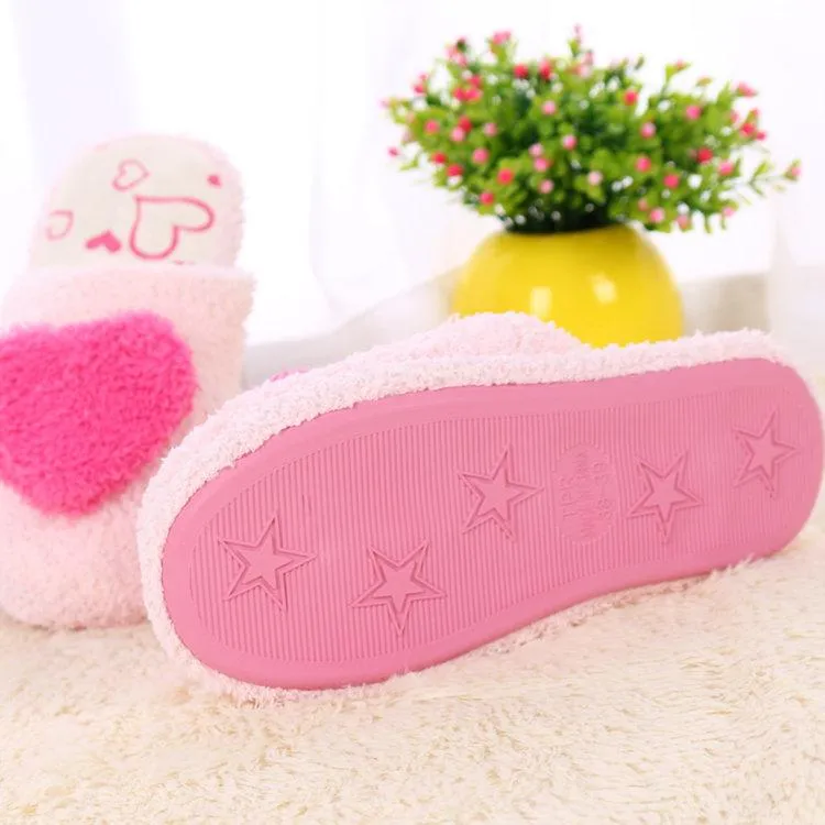 Women's cute heart slippers soft plush warm house shoes