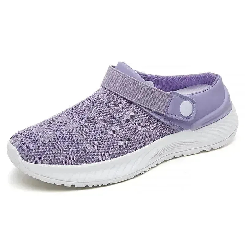 Women's Mesh Sandals Summer Breathable Lazy Slippers One-step Round Toe Half-slip  Beach Slippers .