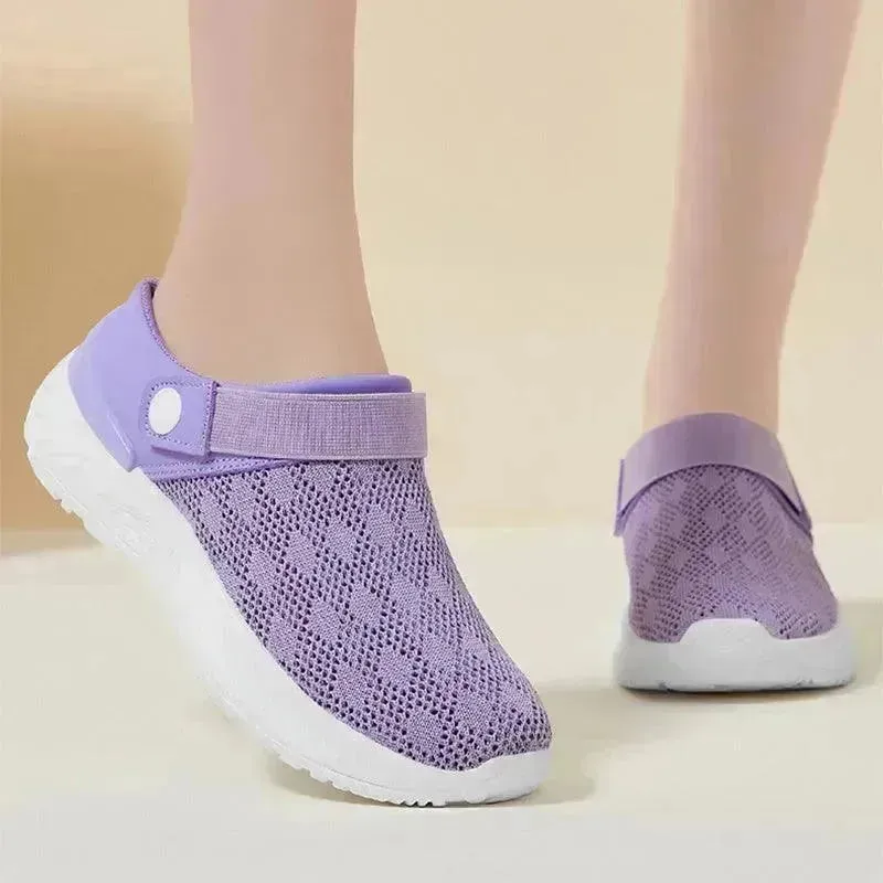 Women's Mesh Sandals Summer Breathable Lazy Slippers One-step Round Toe Half-slip  Beach Slippers .