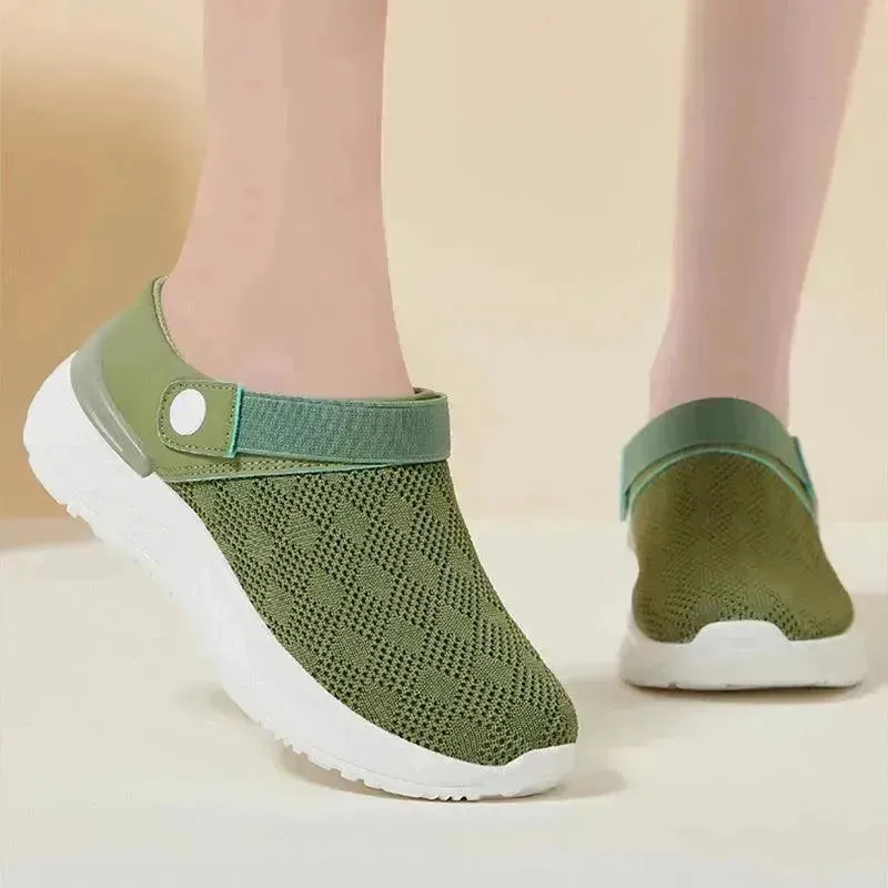 Women's Mesh Sandals Summer Breathable Lazy Slippers One-step Round Toe Half-slip  Beach Slippers .