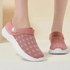 Women's Mesh Sandals Summer Breathable Lazy Slippers One-step Round Toe Half-slip  Beach Slippers .