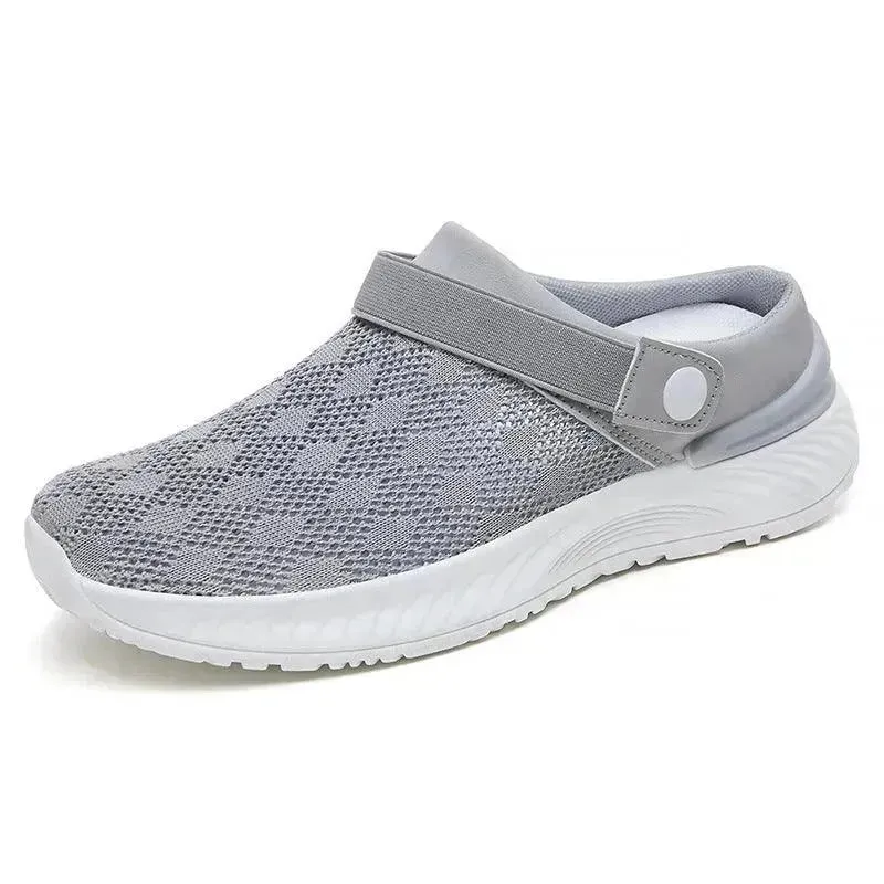 Women's Mesh Sandals Summer Breathable Lazy Slippers One-step Round Toe Half-slip  Beach Slippers .