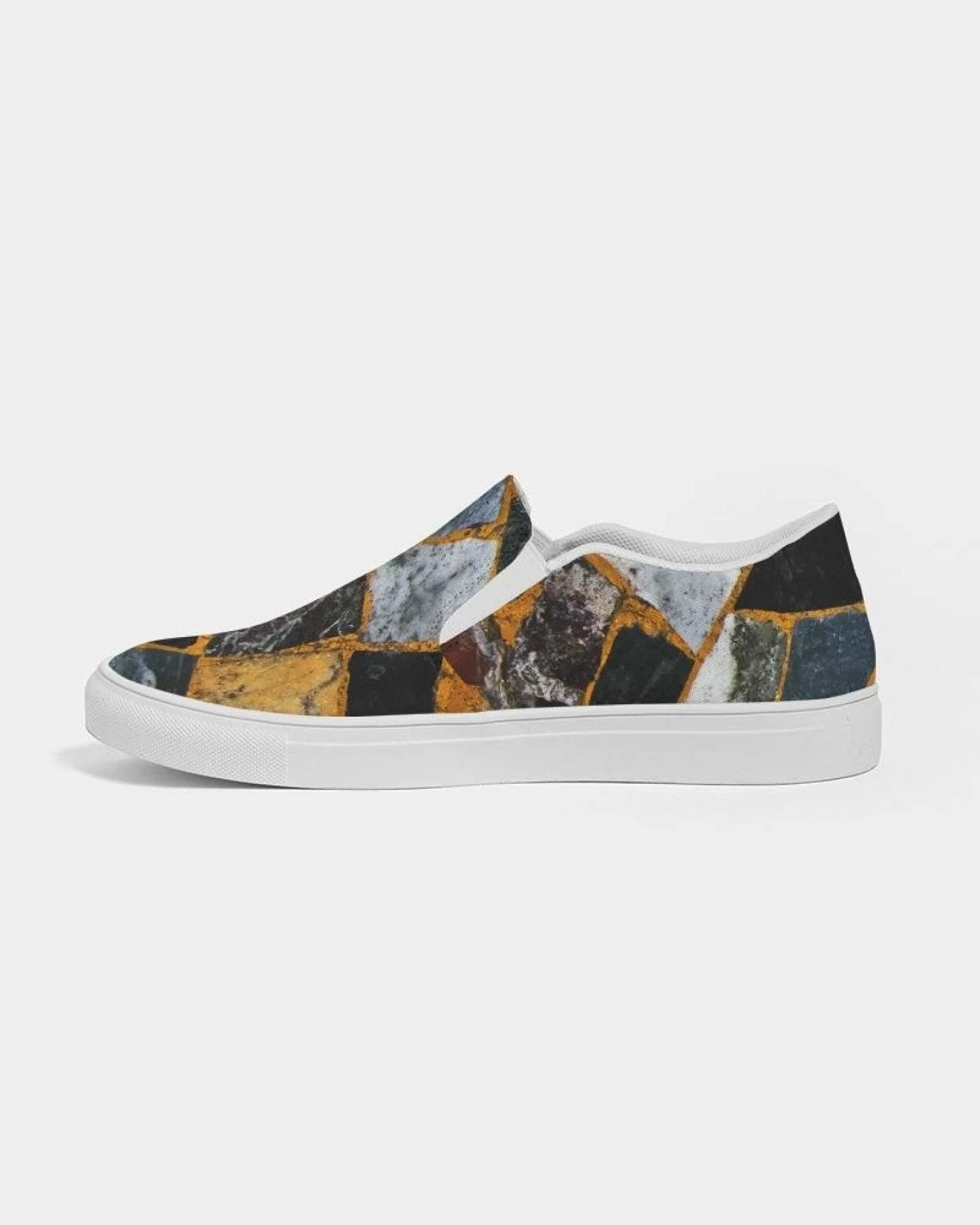 Womens Sneakers - Canvas Slip On Shoes, Black Mosaic Print