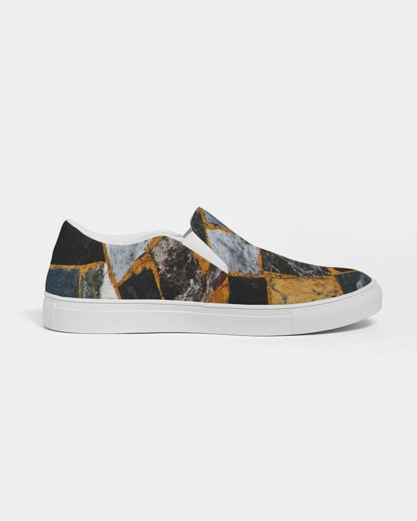 Womens Sneakers - Canvas Slip On Shoes, Black Mosaic Print