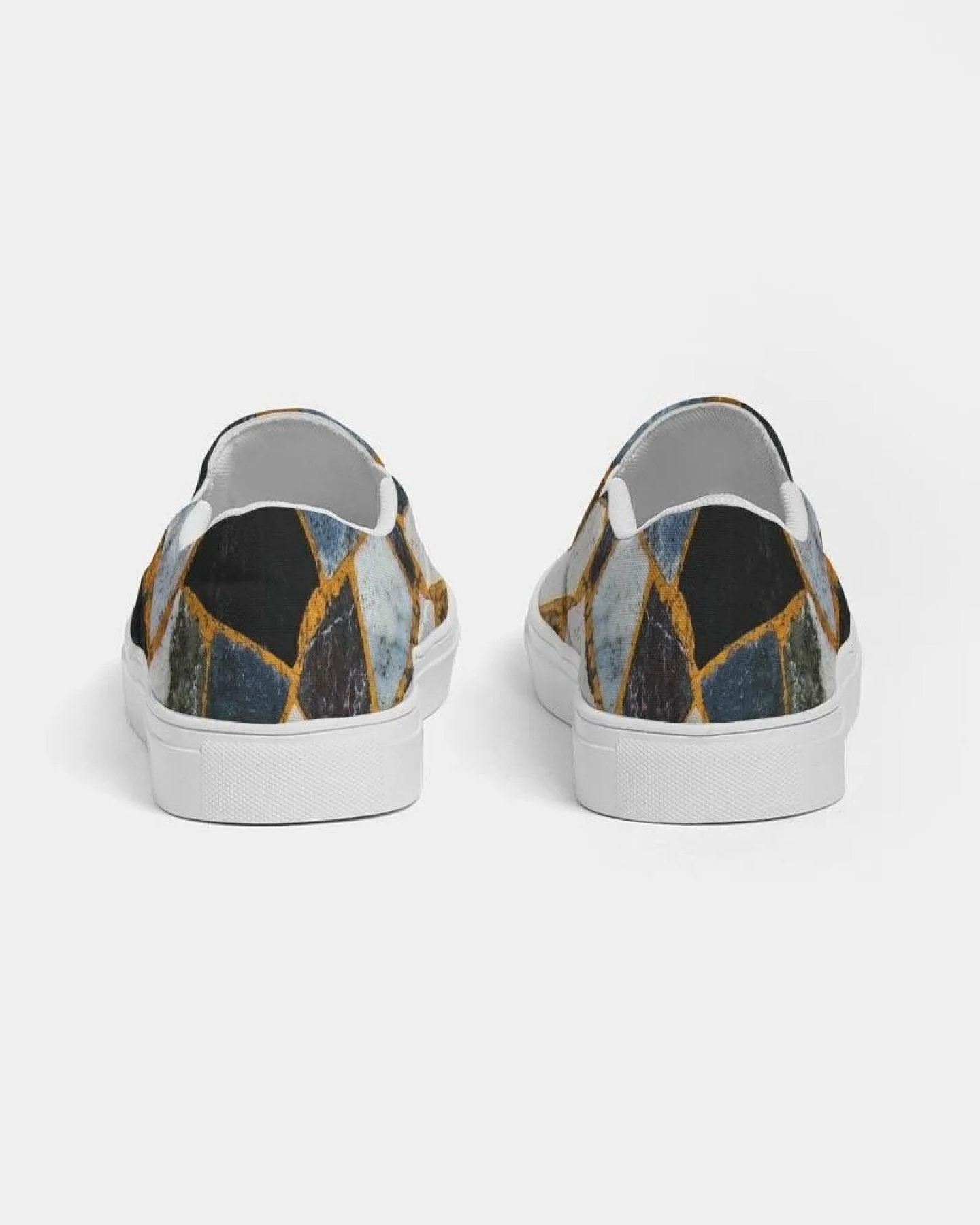 Womens Sneakers - Canvas Slip On Shoes, Black Mosaic Print