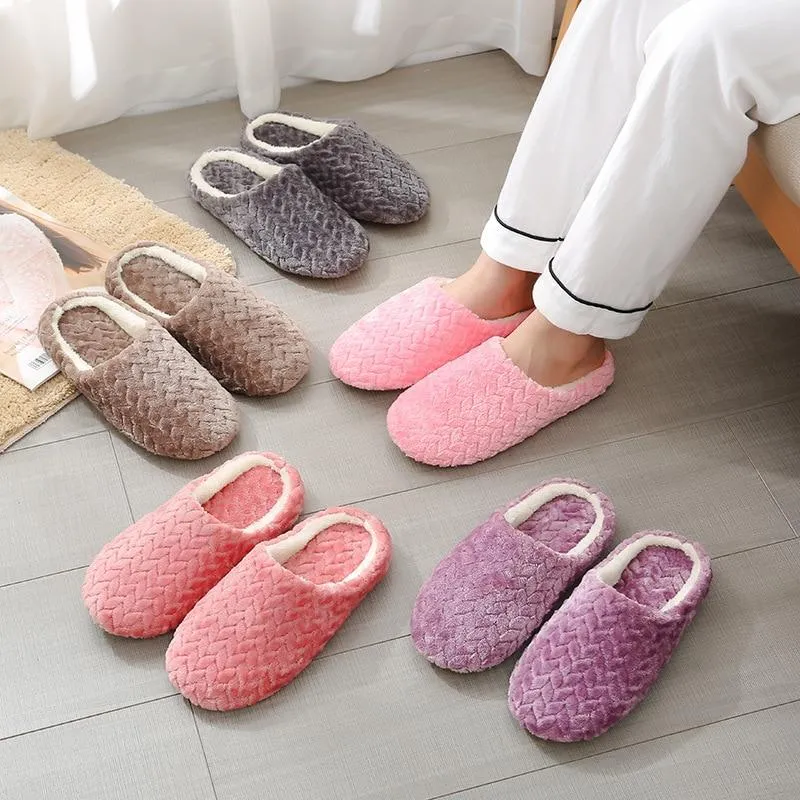 Womens's plush warm house shoes anti-slip wtinter indoor slippers closed toe