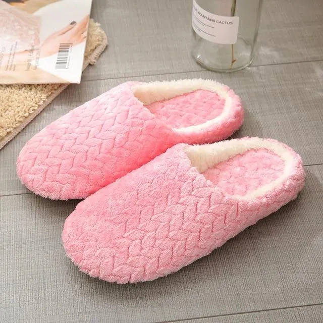 Womens's plush warm house shoes anti-slip wtinter indoor slippers closed toe