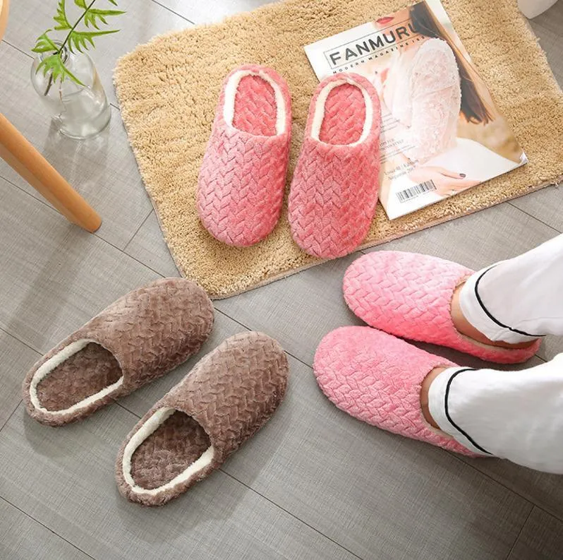 Womens's plush warm house shoes anti-slip wtinter indoor slippers closed toe