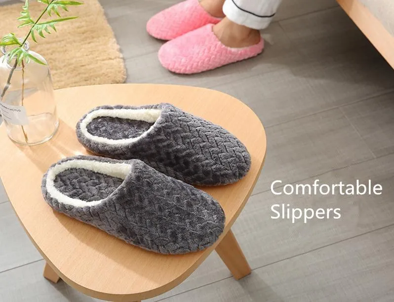 Womens's plush warm house shoes anti-slip wtinter indoor slippers closed toe