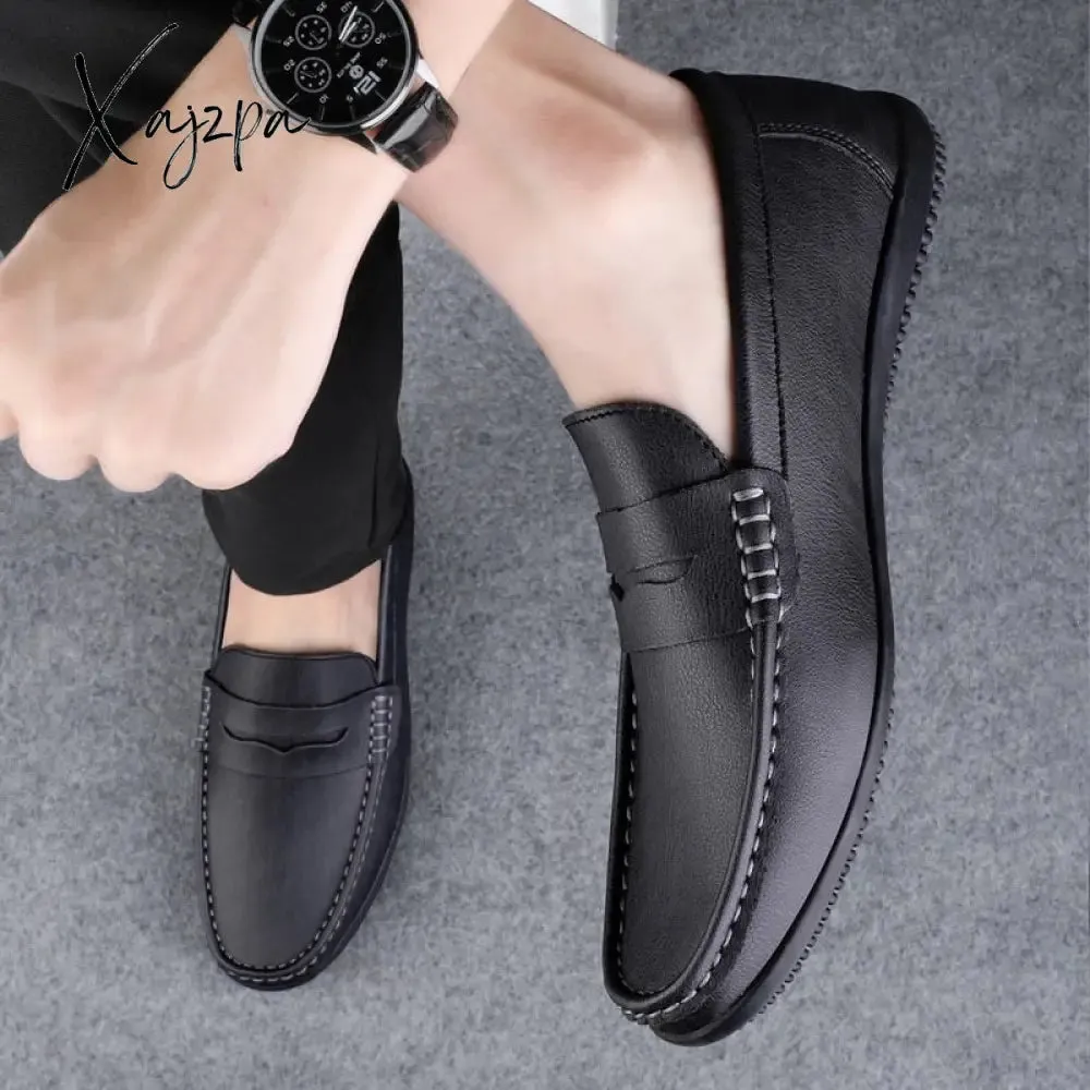 Xajzpa - Men Shoes Loafers Leather Casual Shoes Handmade Moccasins Men Comfortable Driving Shoes Sneakers Male Footwear