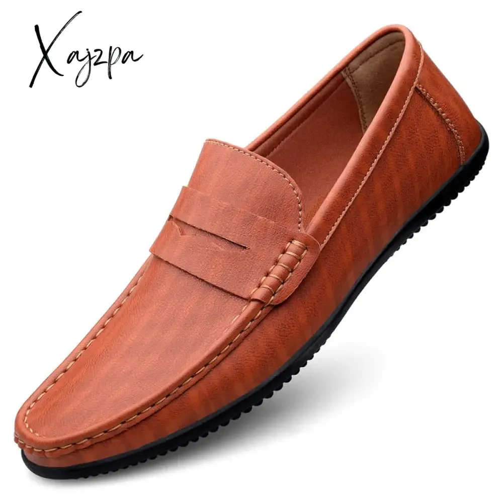 Xajzpa - Men Shoes Loafers Leather Casual Shoes Handmade Moccasins Men Comfortable Driving Shoes Sneakers Male Footwear