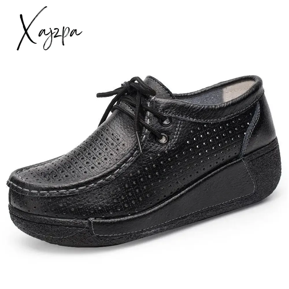 Xajzpa - Women Flat Platform Loafers Genuine Leather Comfortable Wedge Moccasins Shoes Women Soft White Sneakers Zapatos De Mujer