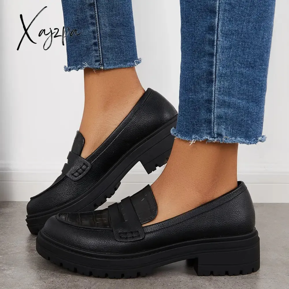 Xajzpa - Women Slip on Platform Loafers Round Toe Work Shoes